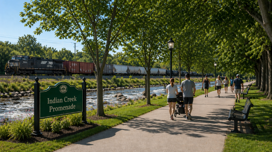 a rendering of what the Indian Creek promenade might look like.